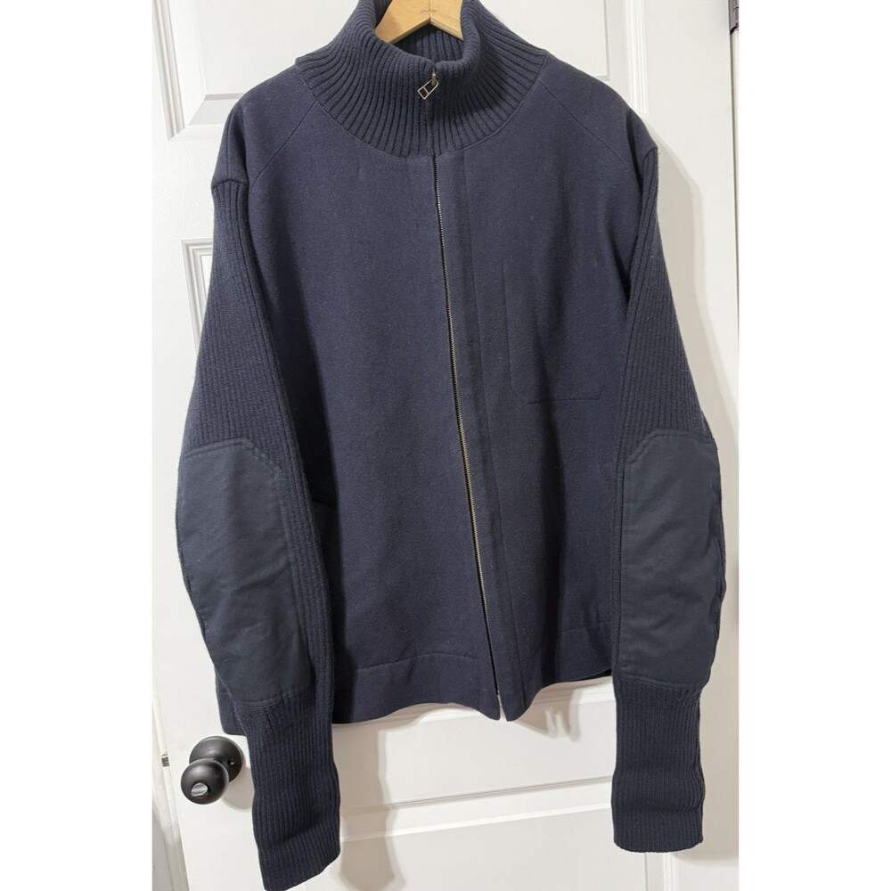 VTG Gap Wool Full Zip Bomber Cardigan XXL Navy Elbow Patch Gorpcore Heritage